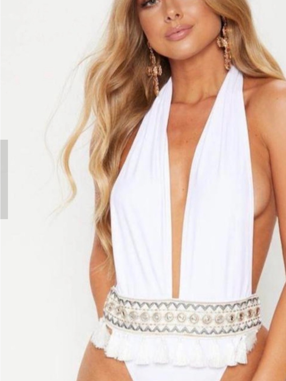 White Halter Deep-V Women's Bathingsuit